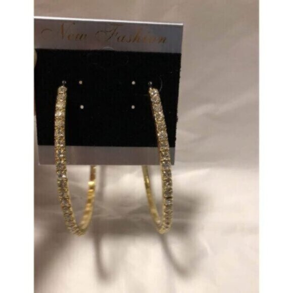 Gold Hoop Rhinestone Earrings - Picture 3 of 5